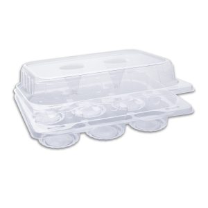 Muffinpac Clear Container w/ 6 Muffin Comp. and Hinged Lid 225x180x76mm PET